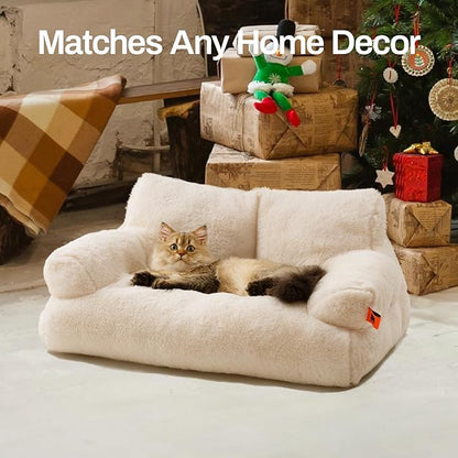MEWOOFUN Cat Bed for Indoor Cats, Washable Dog Beds for Small Dogs &amp; Cats with Removable Cover, Fluffy Cat Couch with Non-Slip Bottom (Beige, 26.0" L X 19.0" W X 13.0" Th)