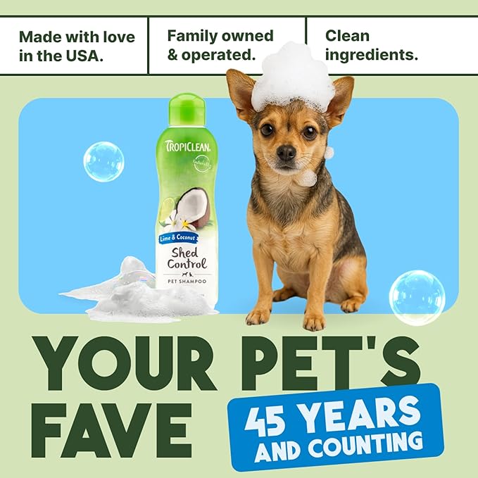 TropiClean Deshedding Dog Conditioner, Reduces Shedding &amp; Softens Coat, Puppy Safe, Made in the USA, Lime &amp; Cocoa Butter Scent, 20oz.
