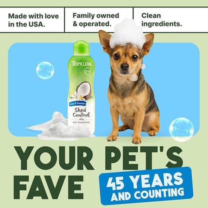 TropiClean Deshedding Dog Conditioner, Reduces Shedding &amp; Softens Coat, Puppy Safe, Made in the USA, Lime &amp; Cocoa Butter Scent, 20oz.