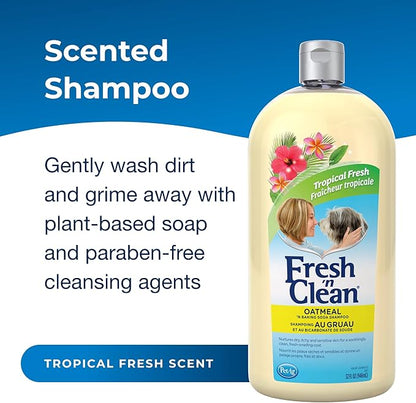 PetAg Fresh ’n Clean Oatmeal ’n Baking Soda Shampoo - Tropical Fresh Scent - 32 oz - Nurtures Dry, Itchy &amp; Sensitive Skin with Vitamin E &amp; Aloe - Strengthens &amp; Repairs Coats - Soap Free