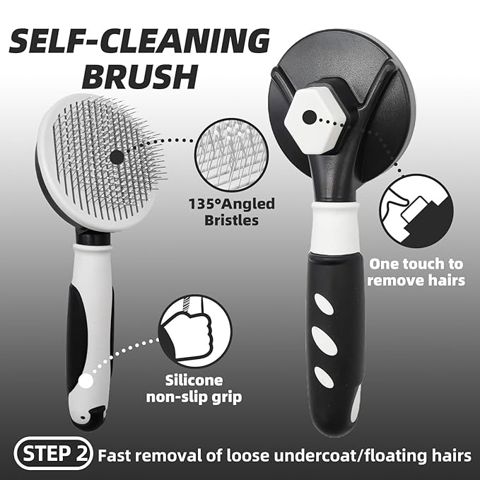 Dog Brush for Shedding, 7 PCS Dog Grooming Brush Kit, Undercoat Rake, Slicker Brush, Deshedding Comb, Bath Brush, Nail Clipper for Long &amp; Short Haired Dogs &amp; Cats, Black