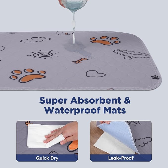 Washable Waterproof Pee Pads for Dogs - 2-Pack Small 18x24 Super Absorbent Reusable Training Pads, Non-Slip &amp; Ideal for Puppies &amp; Dog Playpen, Crate &amp; Potty