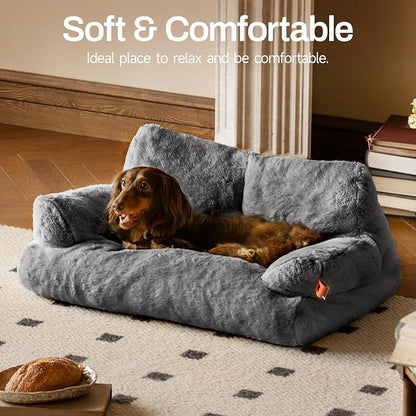 MEWOOFUN Dog Couch, Supportive Small Dog Bed for Puppy and Cats with Removable Washable Cover, Fluffy Cat Couch with Non-Slip Bottom (Dark Grey, 26.0" L X 19.0" W X 13.0" Th)