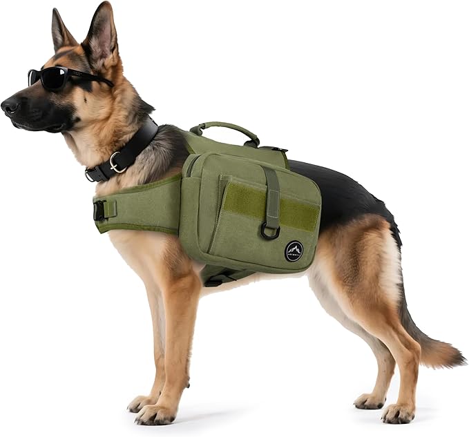 Himal Outdoors Dog Backpack &amp; Saddle Bag, Tactical Hiking Backpack for Large Dogs with Side Pockets &amp; Adjustable Strap