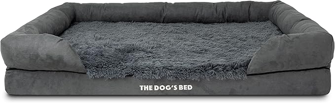 The Dog’s Bed, XXL Grey Fur Memory Foam, Pain Relief: Arthritis, Hip &amp; Elbow Dysplasia, Post Surgery, Lameness, Supportive, Calming, Waterproof, Washable Cover, Veterinary Approved