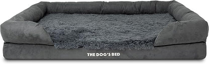 The Dog’s Bed, XXL Grey Fur Memory Foam, Pain Relief: Arthritis, Hip &amp; Elbow Dysplasia, Post Surgery, Lameness, Supportive, Calming, Waterproof, Washable Cover, Veterinary Approved
