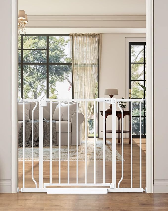29"-40" Baby Gate for Stairs, Auto Close Stroller Friendly Dog Gate Indoor for Doorways, Pressure Mounted Baby Gate, Easy Walk Through Gate for Children &amp; Pets, White