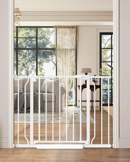 29"-40" Baby Gate for Stairs, Auto Close Stroller Friendly Dog Gate Indoor for Doorways, Pressure Mounted Baby Gate, Easy Walk Through Gate for Children &amp; Pets, White