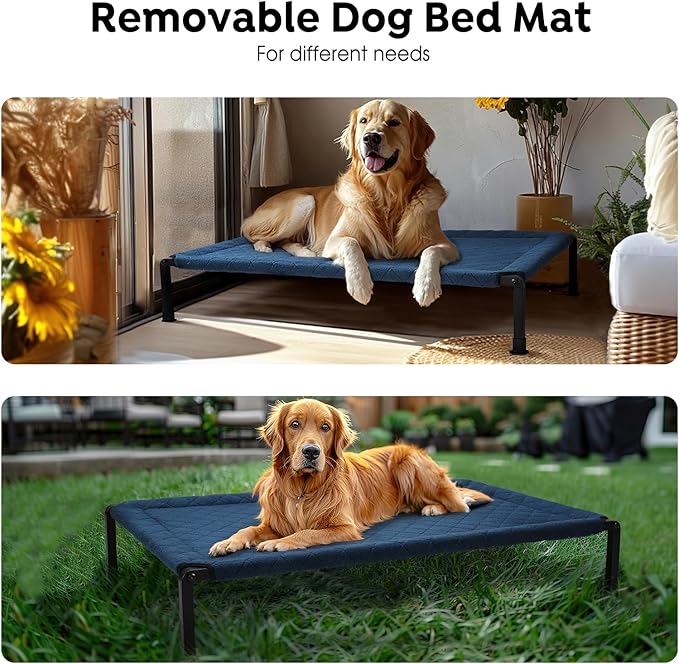 Veehoo Soft Plush Elevated Dog Bed, Raised Pet Cot with Heavy Duty Frame, Non-Slip Silicon Feet, Washable &amp; Breathable Pet Cot for Indoor or Outdoor Use, 41" x 27", Navy Blue, CWC2432A