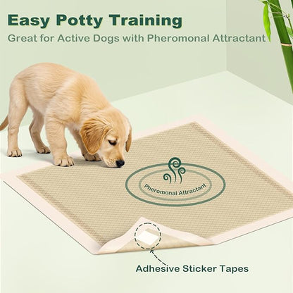 MIZOK Puppy Pads Small 22x22 Pee Pads for Dogs Bamboo Odor Eliminating &amp; 6-Layer Absorbent Leak-Proof Dog Pee Pads Potty Training with Adhesive Tabs, Disposable (50 Counts)