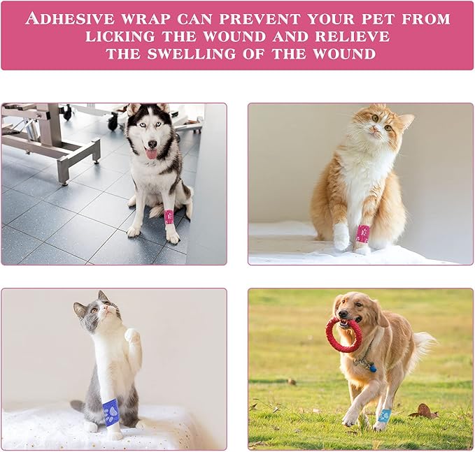 Vet Wrap Self Adhering Bandage Wrap Cohesive Bandage Multi-Function Wrap Tape for Dogs Cats Horses Birds Animals Non-Woven Strong Sports Tape for Wrist Healing Ankle Sprain &amp; Swelling 12 Rolls