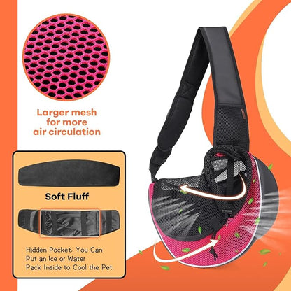 YUDODO Pet Sling Carrier for Small Dogs &amp; Cats – Hands-Free Puppy Carrier with Safety Hook, Large Zipper Pocket, Soft Breathable Mesh, Adjustable Strap &amp; Reflective Strip (Pink 3.0 S)