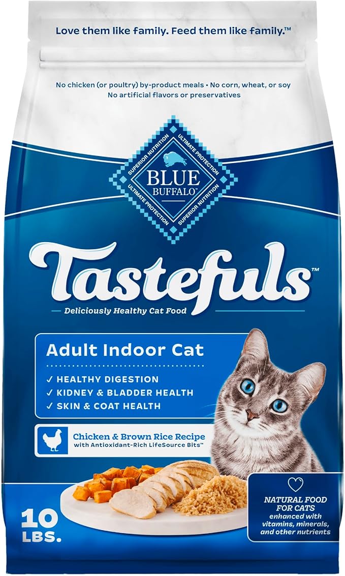 Blue Buffalo Blue Tastefuls Natural Adult Indoor Cat Chicken &amp; Brown Rice Recipe Food for Cats 10 lb