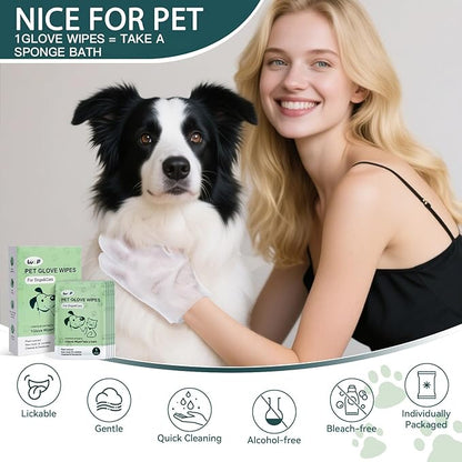 WLP 48 PCS Pet Cleaning and Deodorizing Glove Wipes for Dogs &amp; Cats Hypoallergenic Pet Cleaning and Hydrating Glove Bath Wipes Enriched with Aloe &amp; Jojoba Oil Individually Wrapped