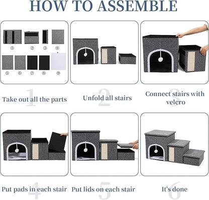 Upgrade XL Dog Stairs for Bed and Couch, 35.5"L x 13.8"D x 17"H, Foldable Dog Steps with Wider Stairs, Large Condo, Storage Space, Pet Stairs Steps for Cats, Small/Older Large Dogs, Hold Up to 180lbs