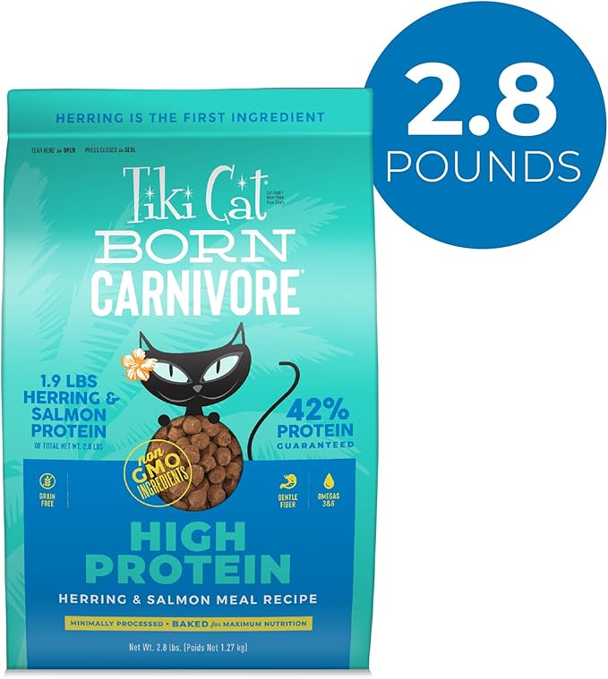 Tiki Cat Born Carnivore High Protein Dry Cat Food, Herring &amp; Salmon Meal, 2.8 lbs. Bag