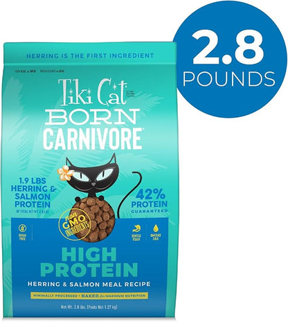 Tiki Cat Born Carnivore High Protein Dry Cat Food, Herring &amp; Salmon Meal, 2.8 lbs. Bag
