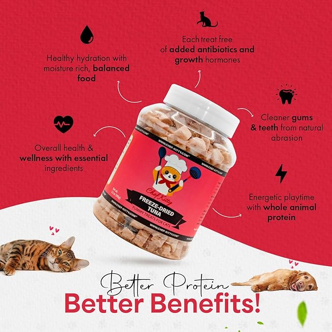 Freeze-Dried Tuna Treats for Cats &amp; Dogs – 100% Wild Caught, Single Ingredient, High-Protein, Healthy Snack – No Additives or Preservatives – 7.4oz - Inspected &amp; Tested in USA