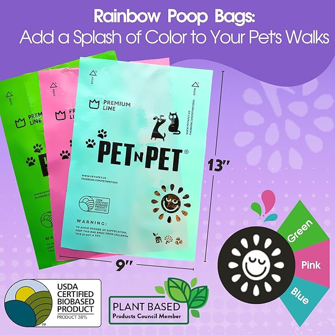Pet N Pet 720 Counts Lavender Scented, Colorful Poop Bags for Dogs, 38% Plant Based &amp; 62% PE Dog Poop Bags Rolls, Extra Thick Dog Waste Bag, Doggy Bag