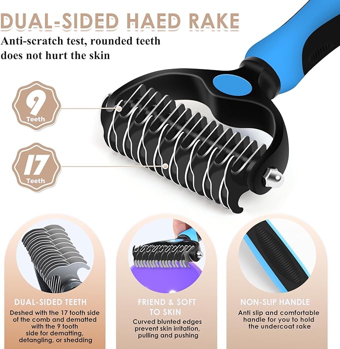 Large Slicker Brush for Dogs - 3PC Pet Grooming Kit - Undercoat Rake &amp; Stainless Comb | Long Pins Remove Mats on Poodles, Golden, Labradoodles | Thick Coat Deshedder for Dogs, Cats, Oak