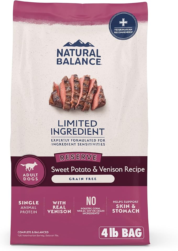 Natural Balance Limited Ingredient Adult Grain-Free Dry Dog Food, Reserve Sweet Potato &amp; Venison Recipe, 4 Pound (Pack of 1)