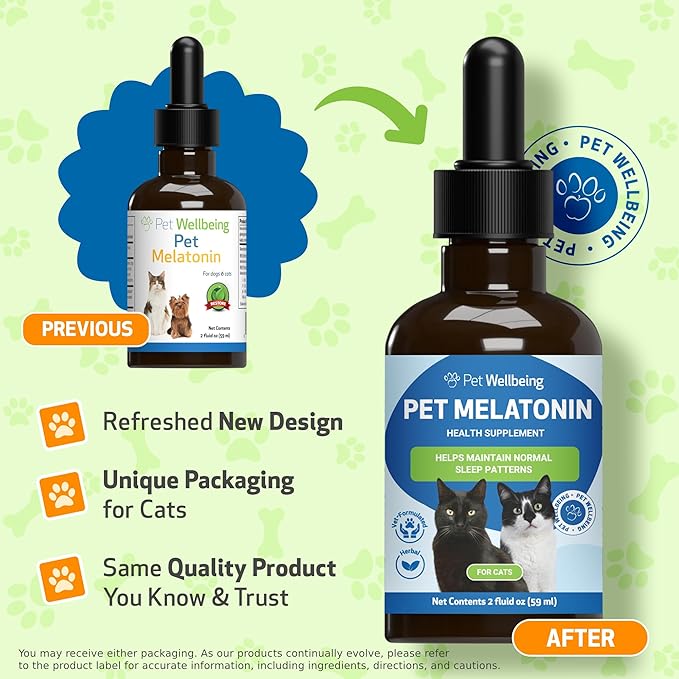 Pet Wellbeing Pet Melatonin for Cats - Supports Adrenal &amp; Thyroid Health, Cortisol Balance, Helps Maintain Normal Sleep Patterns - Veterinarian-Formulated Liquid Supplement 2 fl oz (59 ml)