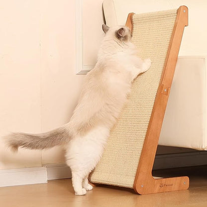 L-Shaped Cat Scratching Post - Beechwood Base, 28.5" Natural Sisal Woven Cat Scratch Pad, Durable Cat Scratcher, Furniture Protector for Cats&
