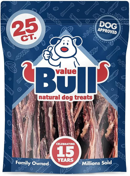 ValueBull Beef Jerky Gullet Sticks, Premium Dog Chews, 6 Inch, 25 Count - Natural Collagen, Glucosamine &amp; Chondroitin for Joint Health, Single-Ingredient Beef Esophagus