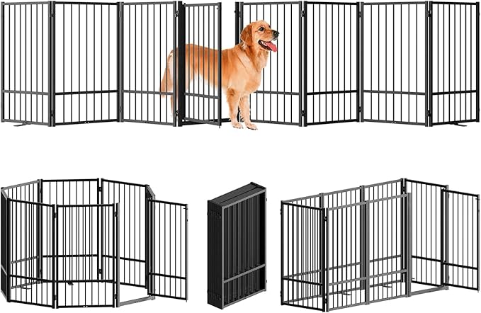 Full Metal Freestanding Dog Gate with Door, 36&