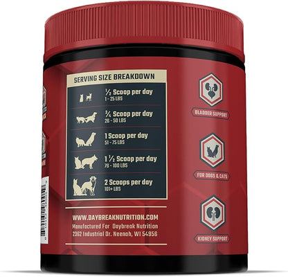 Bladder and Kidney Relief for Dogs &amp; Cats by Daybreak Nutrition | Powder Cranberry Supplement for Dogs and Cat for UTI Treatment &amp; Urinary Support | Dog &amp; Cat Urinary Tract Infection Remedy Supplement