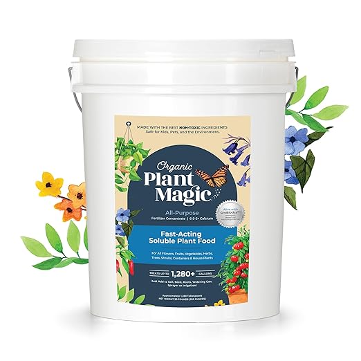 Organic Plant Magic - Truly Organic™ Fast-Acting Soluble Plant Food: All-Purpose Fertilizer Concentrate for All Flower Vegetable Herb Fruit Tree Shrub Container Garden &amp; House Plants [20 lb Bucket]