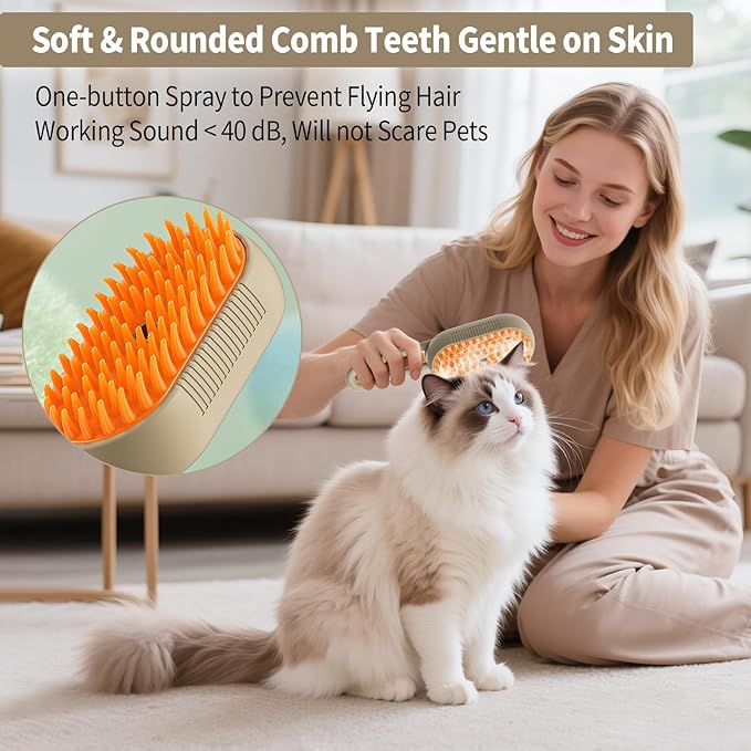 Cat Steam Brush for Shedding 4 in 1 Dog Brush with Steam Pet Hair Cleaning Brush Comb for Spray Pet Grooming for Long &amp; Short Haired Pets Comb for Cats (Brown)