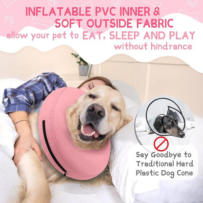 Supet Inflatable Dog Cone Collar for Large Medium Small Dogs, Soft Cone Collar for Dogs Cats, ECollar Doggie Neck Donut Dog Cone Alternative After Surgery