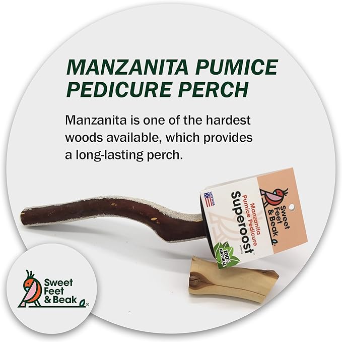 Superoost Manzanita Pumice Pedicure Perch- Easy to Install Bird Cage Accessories for Healthy Feet, Nails and Beak - Natural Bird Perches Imitates Birds&