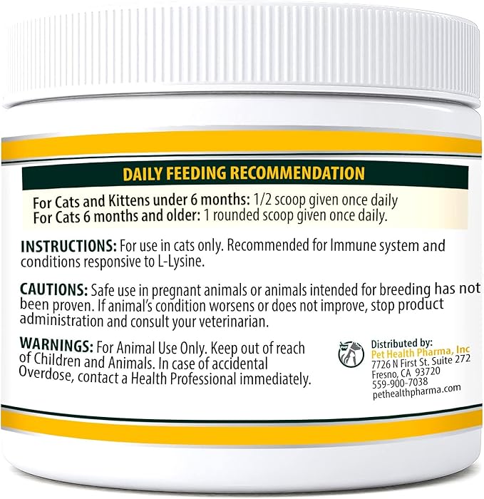 Trulysine Plus L-Lysine for Cats Immune Support Oral Powder 8oz/226g - Cats &amp; Kittens of All Age, Sneezing, Runny Nose Squinting, Watery Eyes Chicken Liver Flavor (U.S.A)(226 Grams (900mg / Scoop))