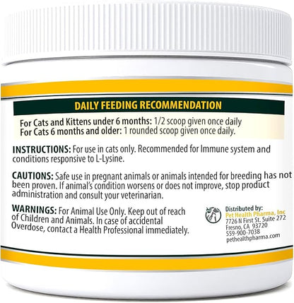 Trulysine Plus L-Lysine for Cats Immune Support Oral Powder 8oz/226g - Cats &amp; Kittens of All Age, Sneezing, Runny Nose Squinting, Watery Eyes Chicken Liver Flavor (U.S.A)(226 Grams (900mg / Scoop))