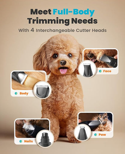oneisall Quiet Dog Clippers for Grooming LED Light, Cordless Dog Grooming Kit 4 in 1, 2000mAh Pet Clippers Paw Trimmer Nail Grinder for Paw, Nail, Face, Ears, Legs, Body