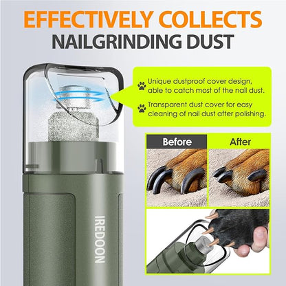 Dog Nail Grinder Upgraded - Professional 3-Speed Super Quiet and Low Vibration Electric Pet Nail Grinder with 4 LED Lights - Painless Paws Grooming &amp; Smoothing for Small to Large Dogs (Green)