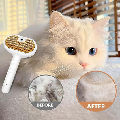 Pet Steam Brush for Dog &amp; Cat – 3-in-1 Spray Hair Removal Comb – Steam Brush for Shedding &amp; Grooming – Water for Long &amp; Short Haired Pets – Spritz Defur Comb (White)
