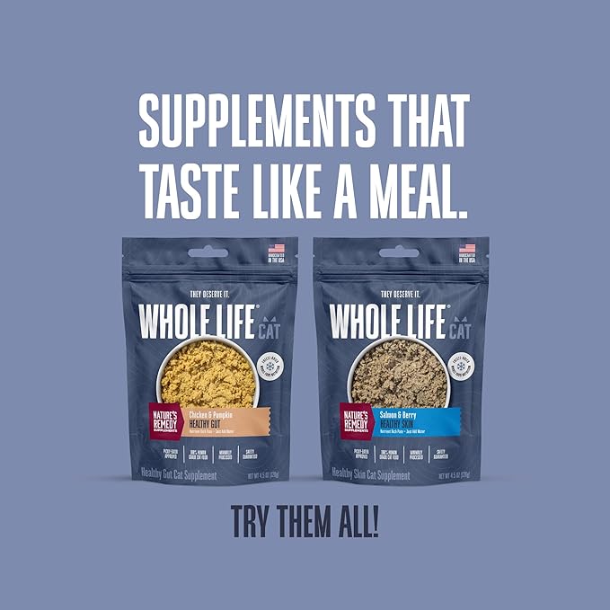 Whole Life Pet Healthy Skin and Coat Cat Supplements for Dry Skin, Allergy &amp; Stomach Relief, Cat Immune &amp; Digestive Support - Probiotics &amp; Omega 3 for Cats, Cat Food Add Ins - 30-Day Supply