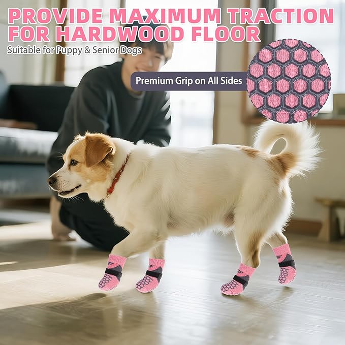 KOOLTAIL Dog Socks for Hot Pavement, Summer Breathable Dog Socks to Prevent Licking Paws, Non Slip Pet Boots &amp; Paw Protectors for Hardwood Floor,Grippy Shoes for Small Medium Large Senior Dogs,Pink XS