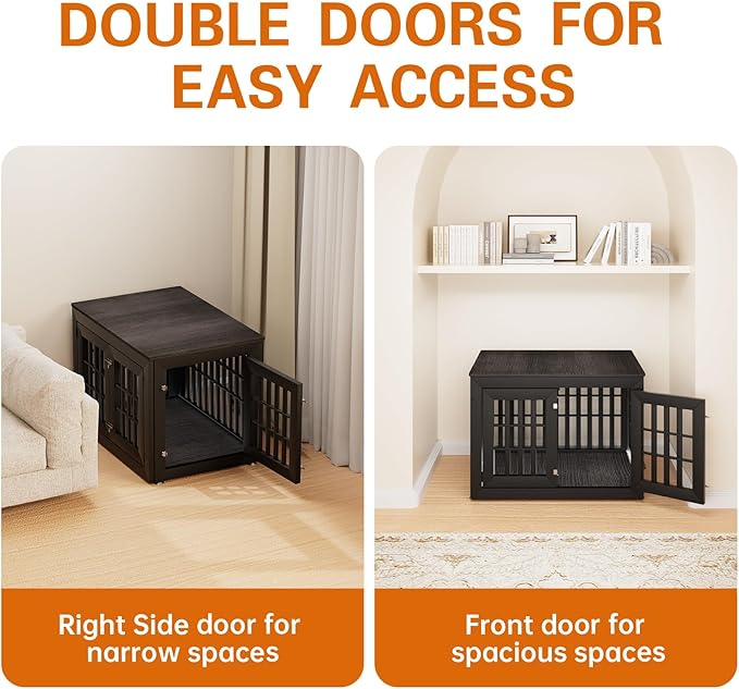 38" Heavy Duty Dog Crate Furniture for Small,Medium and Large Dogs,Rustic Wooden Dog Cage Kennel Indoor Furniture with Waterproof Top,Decorative Pet House Side End Table (Black &amp; Grey)