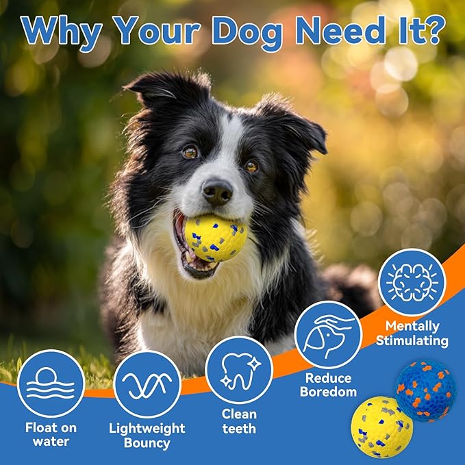Indestructible Dog Ball Toy, Durable Dog Tennis Balls for Aggressive Chewers, High Bounce &amp; Floating Balls for Dogs, Jolly Ball for Fetch in Yard, Beach &amp; Pool(4 Pack)