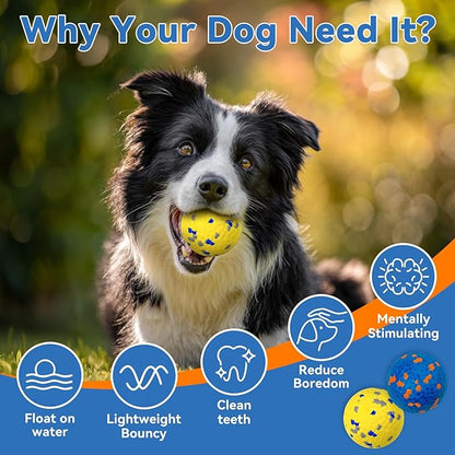 Indestructible Dog Ball Toy, Durable Dog Tennis Balls for Aggressive Chewers, High Bounce &amp; Floating Balls for Dogs, Jolly Ball for Fetch in Yard, Beach &amp; Pool(4 Pack)