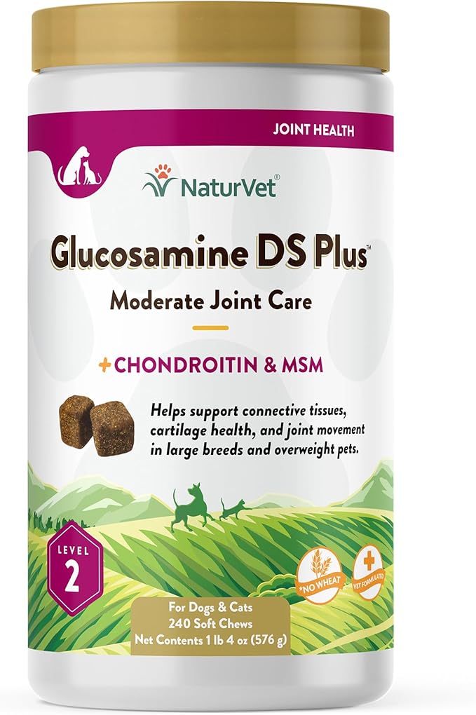 NaturVet – Glucosamine DS Plus - Level 2 Moderate Care – Supports Healthy Hip &amp; Joint Function – Enhanced with Glucosamine, MSM &amp; Chondroitin – for Dogs &amp; Cats – 240 Soft Chews
