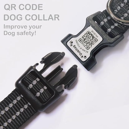 Reflective Dog Collar with Apple AirTag Holder &amp; QR Code Pet ID Tag,Soft Nylon Adjustable Dog Tracker Collar with Safety Lock for Large Dogs(Black, L)