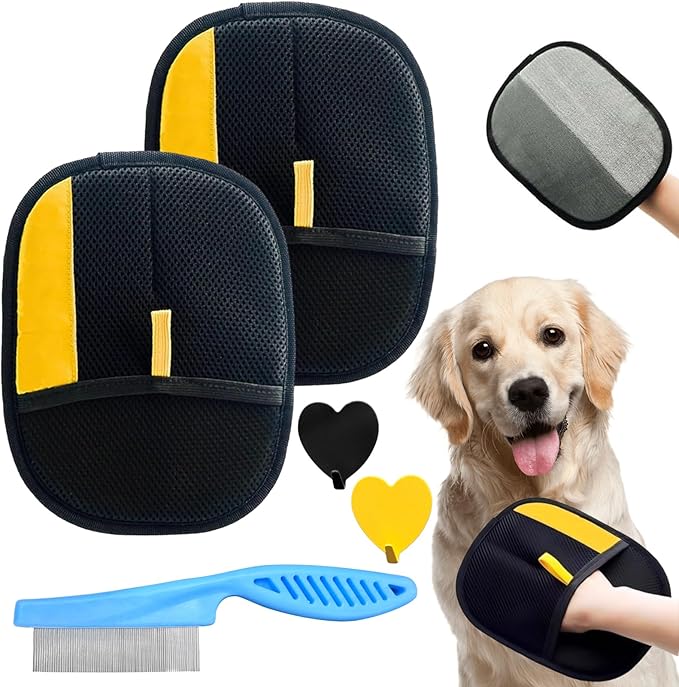 5PCS Pet Hair Removal Glove Set for Cats &amp; Dogs, Newly Electrostatic Pet Hair Gloves, Reusable Cat Dog Grooming Gloves Magic Brush Pet Hair Remover Tool for Furniture Couch Carpet Car Seat Clothes