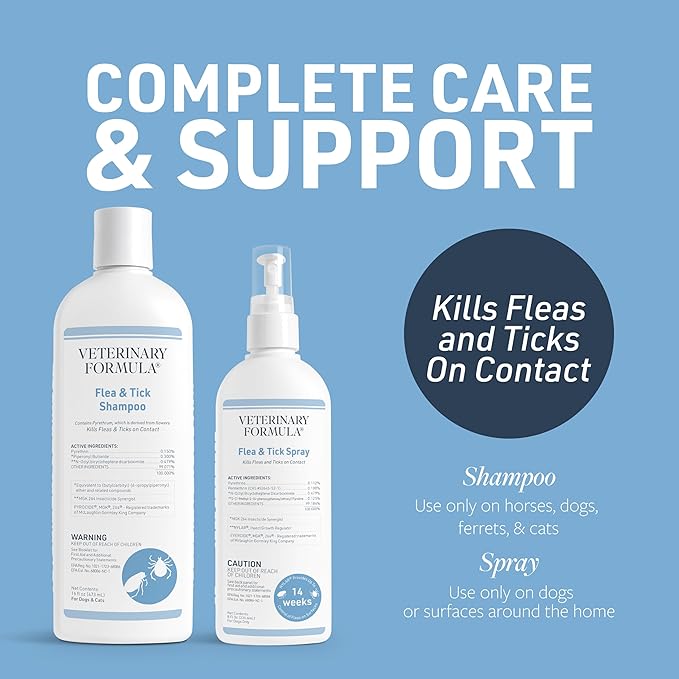 Veterinary Formula Flea and Tick Bundle – Prevention Spray for Dogs, 8 oz + 16 oz Shampoo for Dog Flea &amp; Tick Control
