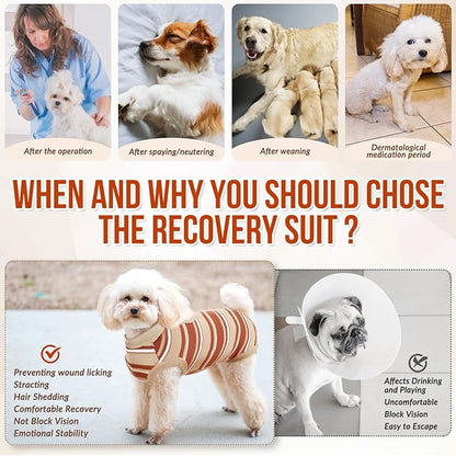 Lukovee Recovery Suit for Dogs, Onesie Surgery Recovery Suit for Female Male Dogs, Abdominal Wounds Cone E-Collar Alternative Prevent Licking Spay Recovery Suit (Brown Stripes,XL)