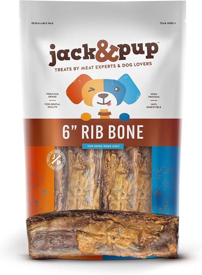 Jack&amp;Pup 6" Rib Bones for Dogs | Beef Bone for Dogs, Flavorful Real Dog Bones (13 Pack)